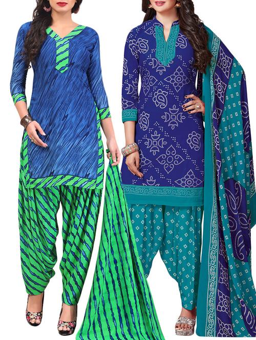 Printed unstitched combo suit - 15400938 - Standard Image - 1
