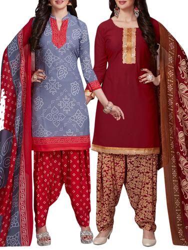 Printed unstitched combo suit - 15400943 - Very Small Image - 1