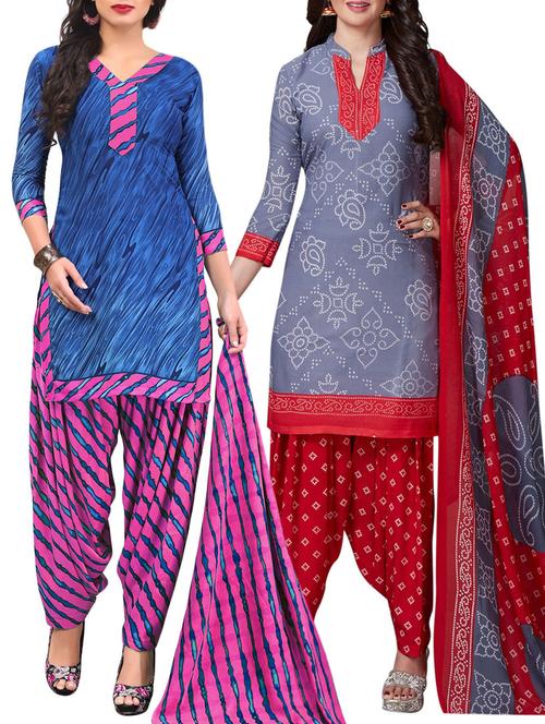 Printed unstitched combo suit - 15400947 - Standard Image - 1