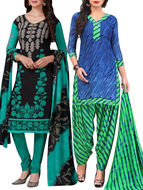 Printed unstitched combo suit - 15400948 - Standard Image - 1