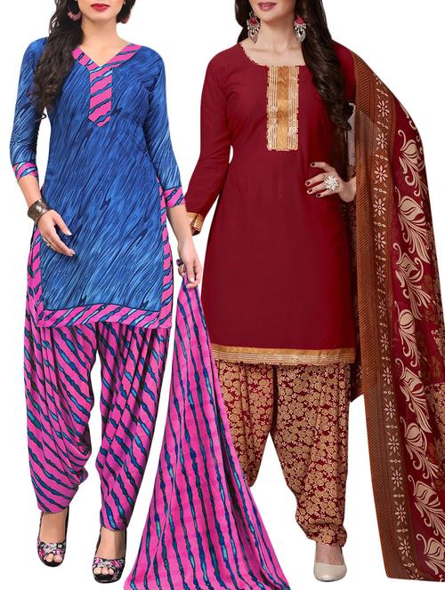Printed unstitched combo suit - 15400960 - Standard Image - 1