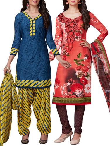 Printed unstitched combo suit - 15400978 - Very Small Image - 1