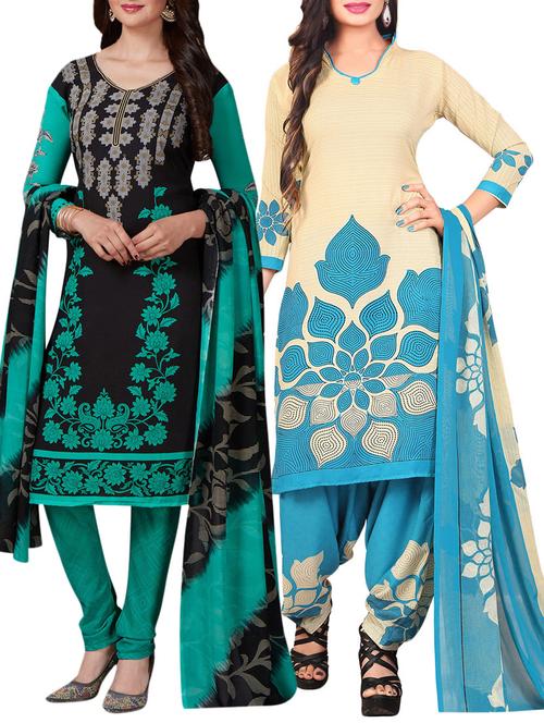 Printed unstitched combo suit - 15400986 - Standard Image - 1
