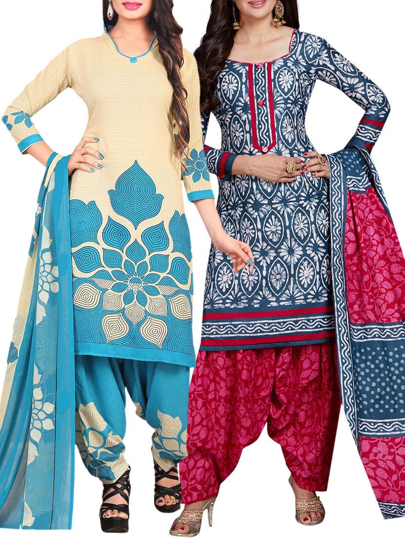 Printed unstitched combo suit - 15400992 - Zoom Image - 1