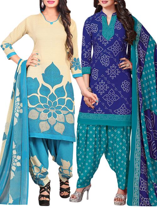Printed unstitched combo suit - 15401004 - Standard Image - 1