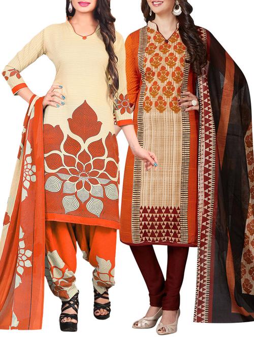 Printed unstitched combo suit - 15401049 - Standard Image - 1