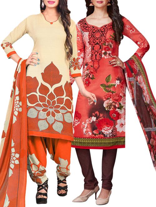 Printed unstitched combo suit - 15401054 - Standard Image - 1
