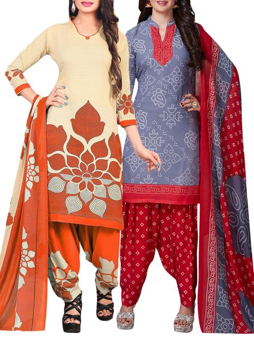 Printed unstitched combo suit - 15401057 - Standard Image - 1