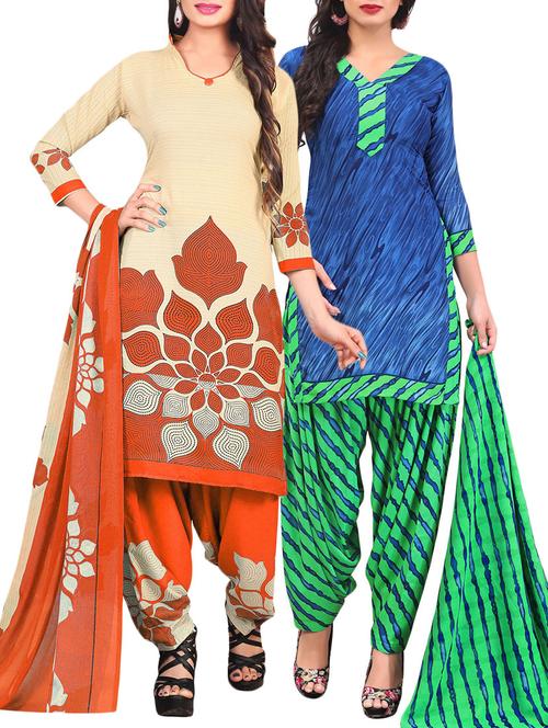 Printed unstitched combo suit - 15401058 - Standard Image - 1
