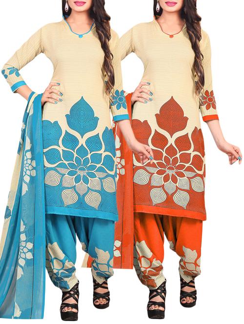 Printed unstitched combo suit - 15401062 - Standard Image - 1