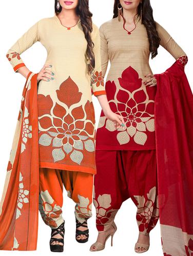 Printed unstitched combo suit - 15401064 - Very Small Image - 1
