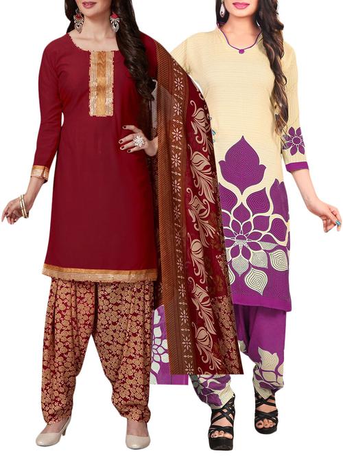 Printed unstitched combo suit - 15401067 - Standard Image - 1