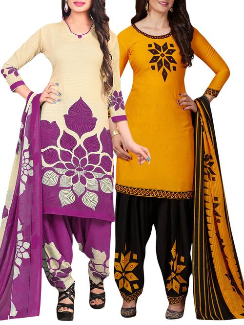 Printed unstitched combo suit - 15401072 - Standard Image - 1