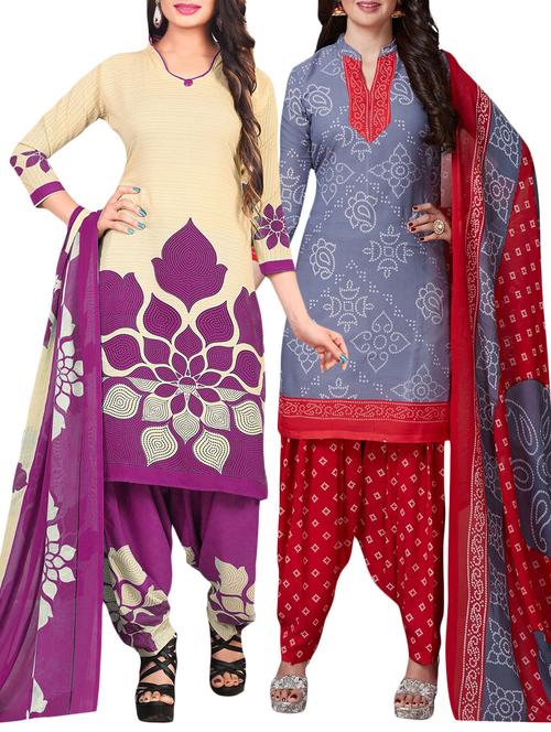 Printed unstitched combo suit - 15401084 - Standard Image - 1