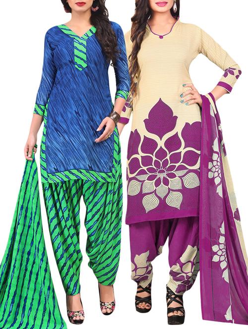 Printed unstitched combo suit - 15401085 - Standard Image - 1