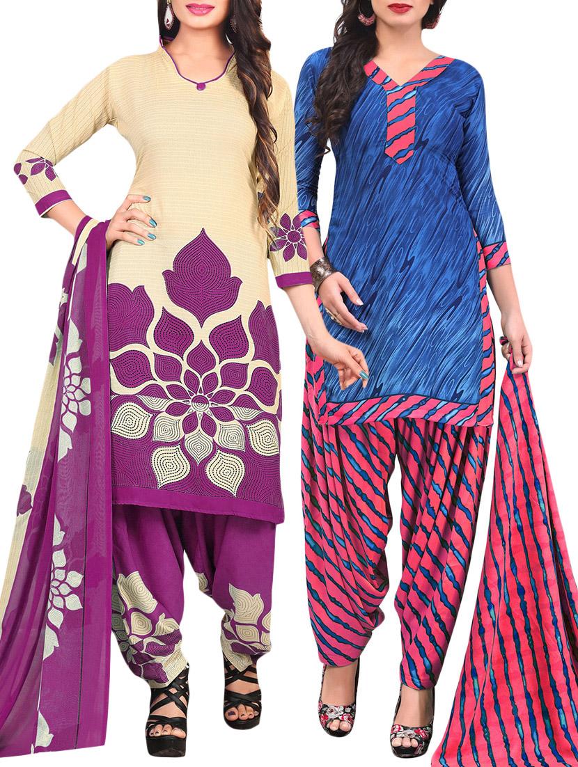 Printed unstitched combo suit - 15401086 - Zoom Image - 1