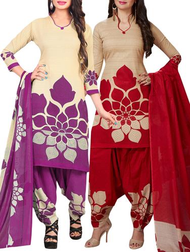 Printed unstitched combo suit - 15401092 - Very Small Image - 1