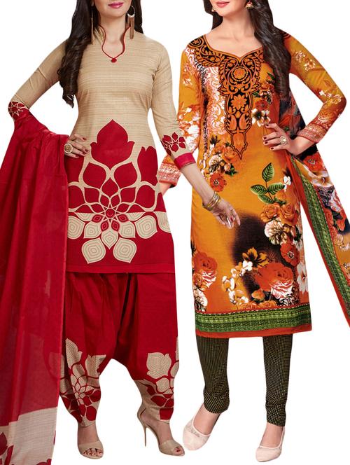 Printed unstitched combo suit - 15401099 - Very Small Image - 1