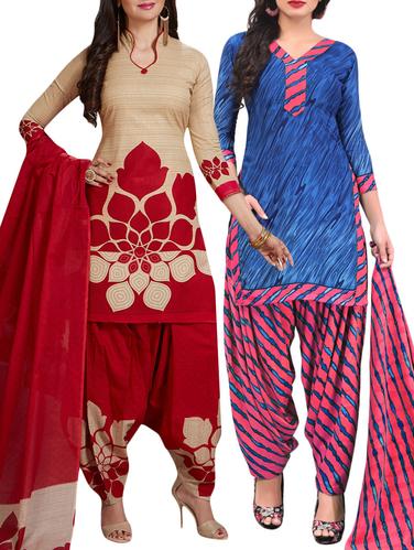 Printed unstitched combo suit - 15401103 - Very Small Image - 1