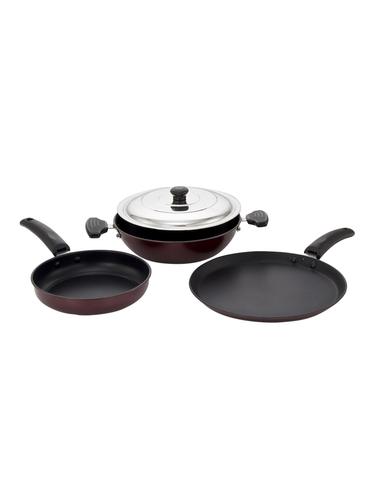 4PC NON STICK INDUCTION& LPG COMPATIBLE COOKWARE KADAI WITH LID - 15401439 - Very Small Image - 1