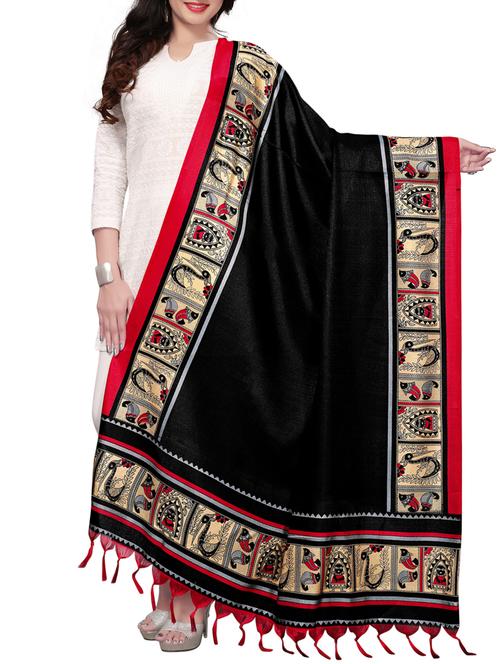 black art silk printed dupatta - 15402077 - Standard Image - 1