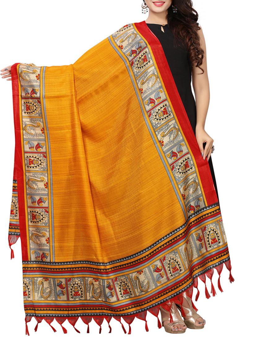 mustard art silk printed dupatta - 15402078 - Zoom Image - 1