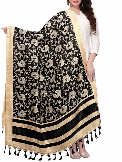 black art silk printed dupatta - 15402102 - Standard Image - 1