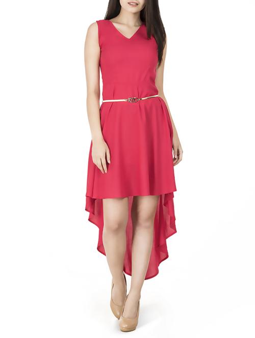 Belted waist high low dress - 15402139 - Standard Image - 1