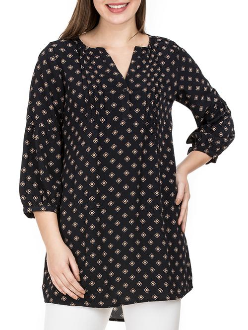 pin tucks detail printed tunic - 15402148 - Standard Image - 1
