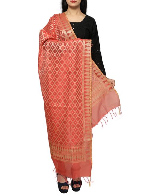 pink cotton blend woven dupatta - 15402191 - Very Small Image - 1