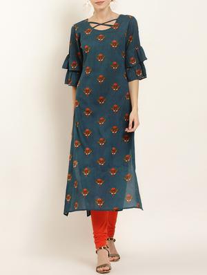 straight bell sleeves kurta - 15402322 - Standard Image - 1