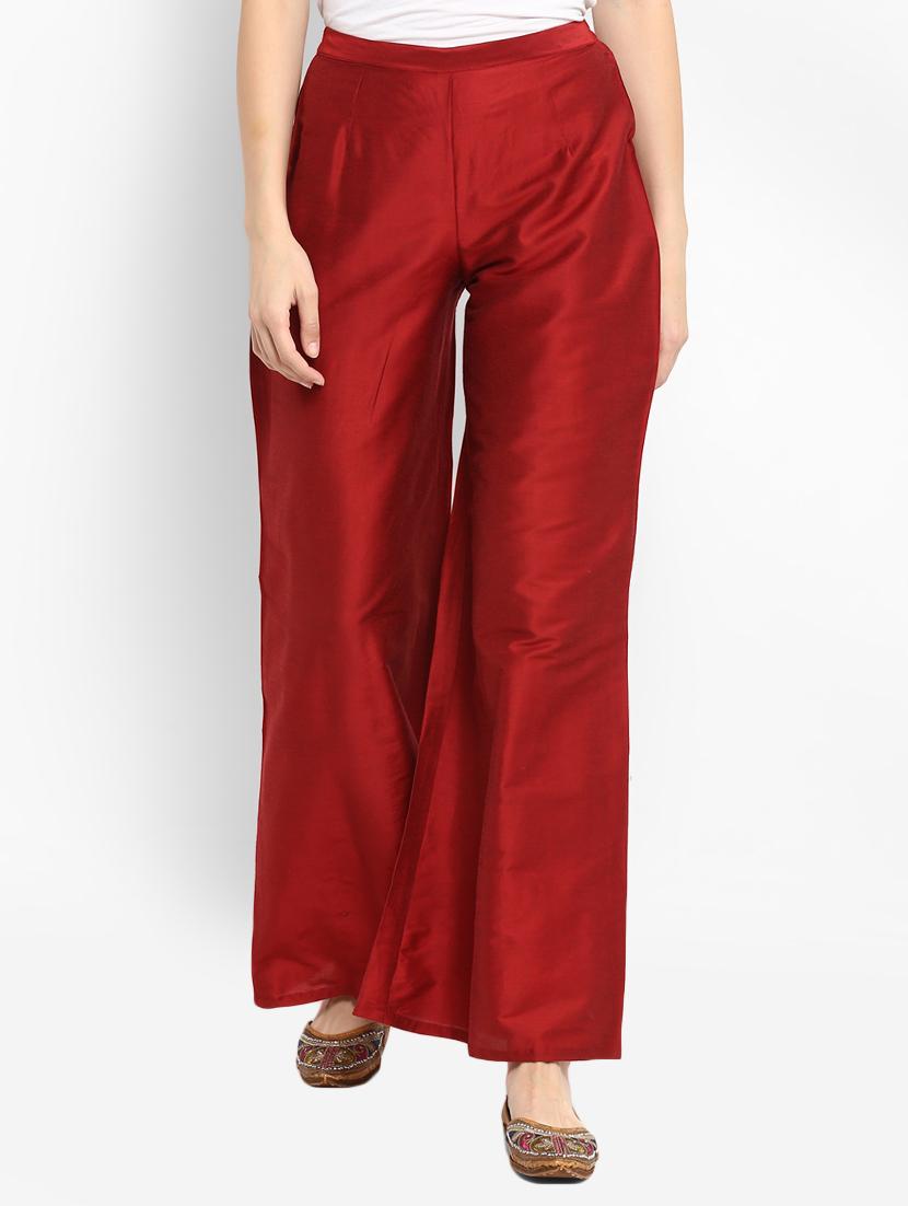 red pure silk flared palazzo - 15406141 - Zoom Image - 1