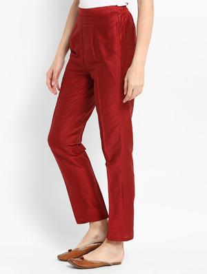 brown silk blend straight tapered pant - 15406160 - Standard Image - 2