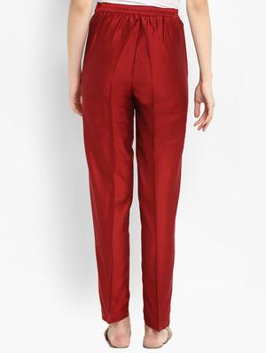 brown silk blend straight tapered pant - 15406160 - Standard Image - 3