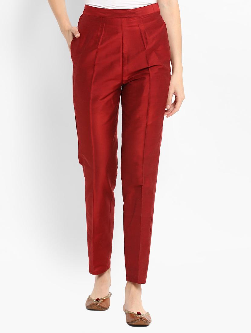 brown silk blend straight tapered pant - 15406160 - Zoom Image - 1