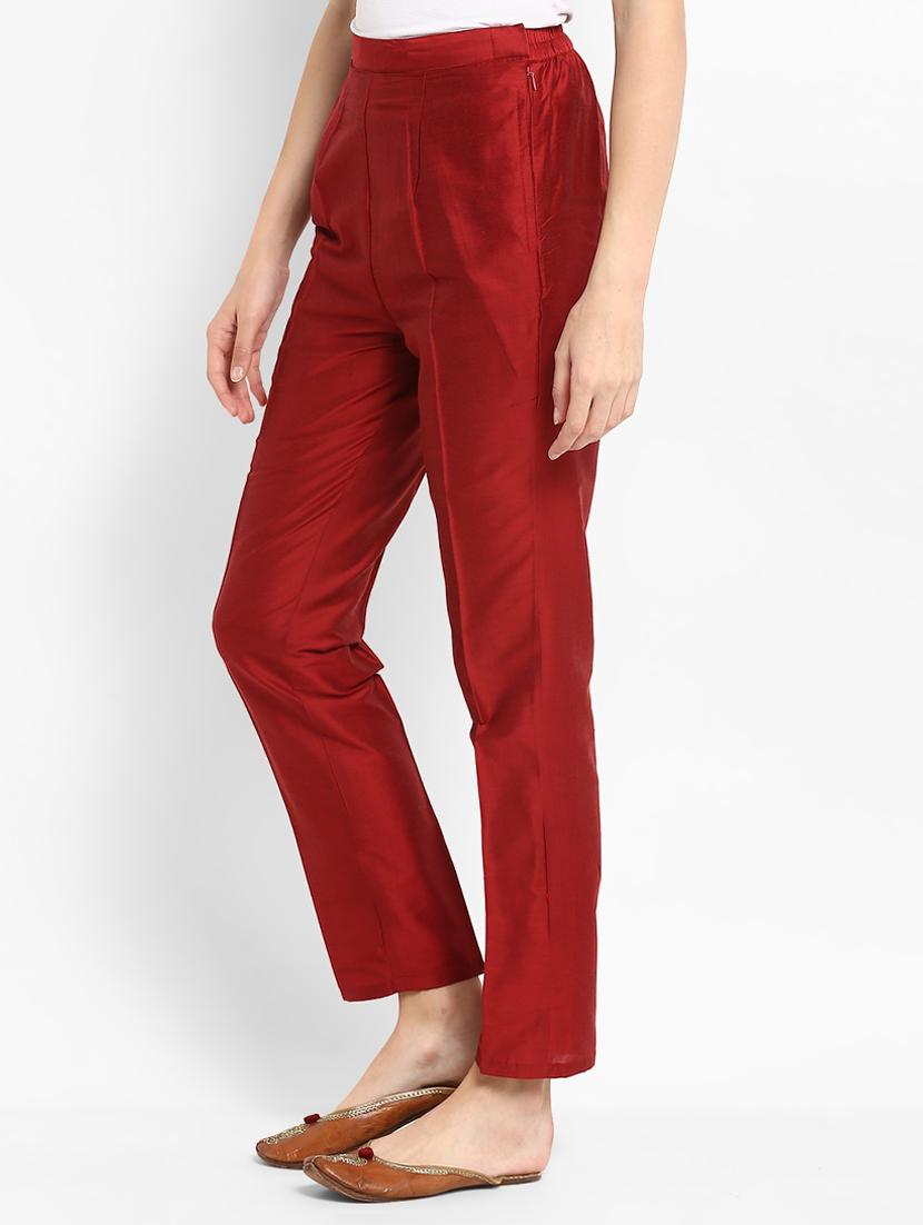 brown silk blend straight tapered pant - 15406160 - Zoom Image - 2