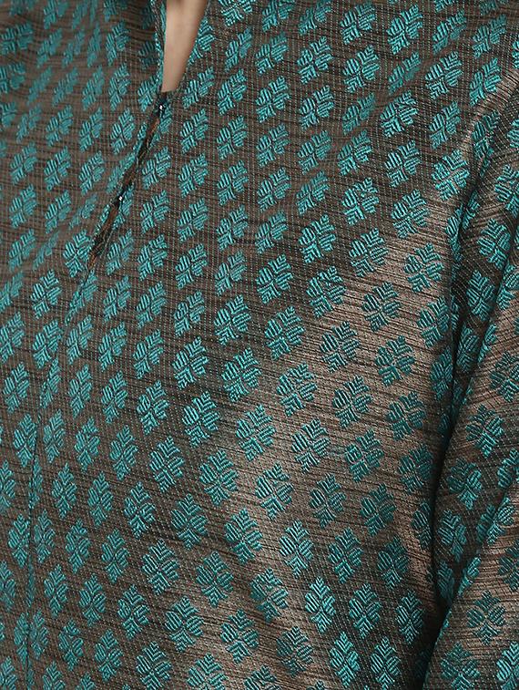 green silk straight kurta - 15406230 - Zoom Image - 4