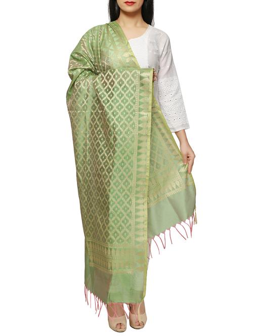 green cotton blend woven dupatta - 15406444 - Standard Image - 1