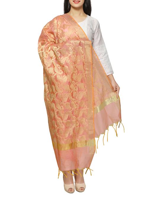 peach cotton blend woven dupatta - 15406449 - Very Small Image - 1