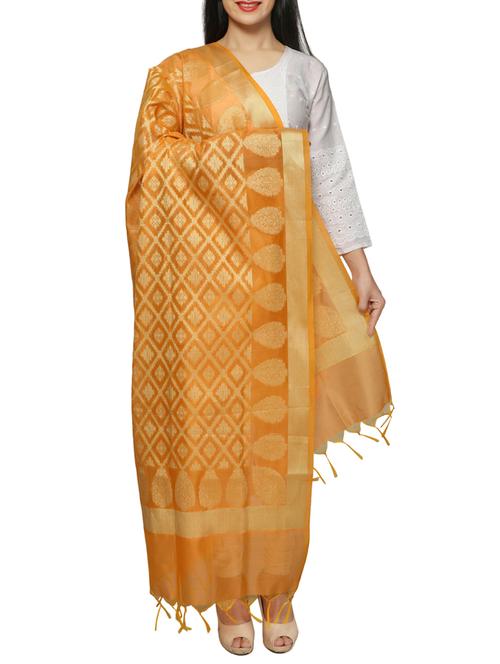 orange cotton blend woven dupatta - 15406480 - Very Small Image - 1