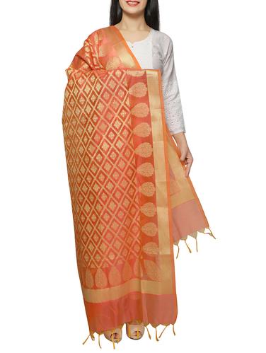 orange cotton blend woven dupatta - 15406534 - Very Small Image - 1