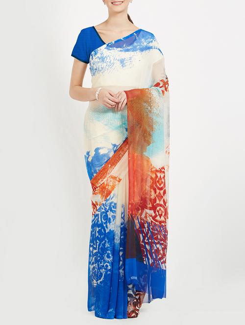 Abstract printed saree with blouse - 15409957 - Standard Image - 1