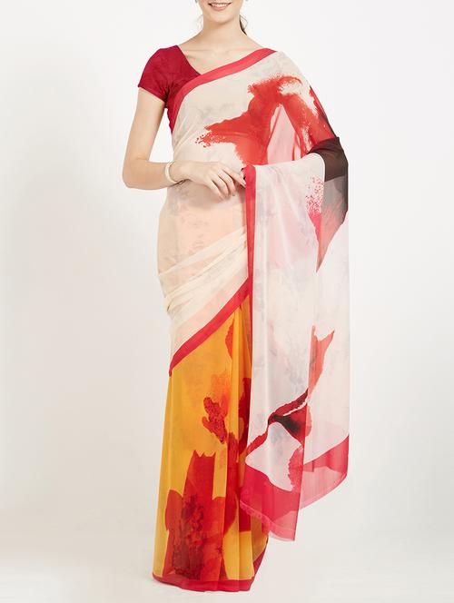 Dual tone printed saree with blouse - 15409962 - Standard Image - 1