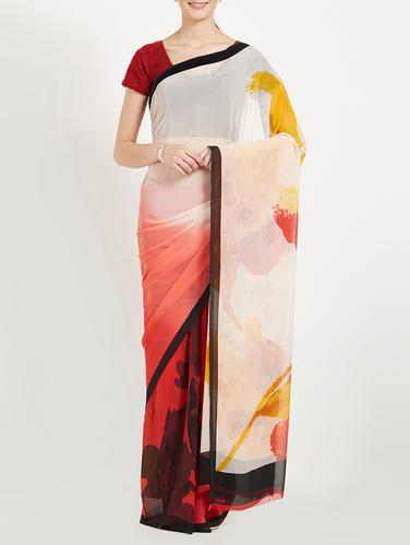 Dual tone printed saree with blouse - 15409963 - Very Small Image - 1