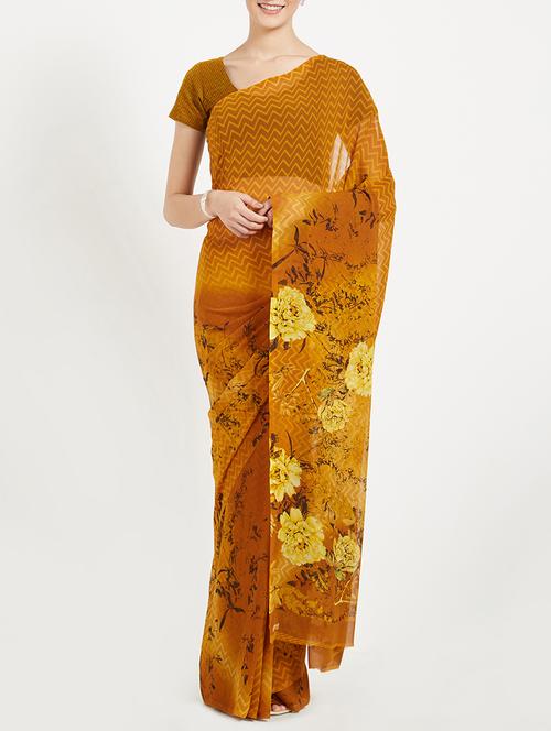floral pallu printed saree with blouse - 15409971 - Very Small Image - 1