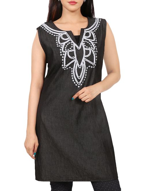 black cotton aline kurti - 15410244 - Standard Image - 1