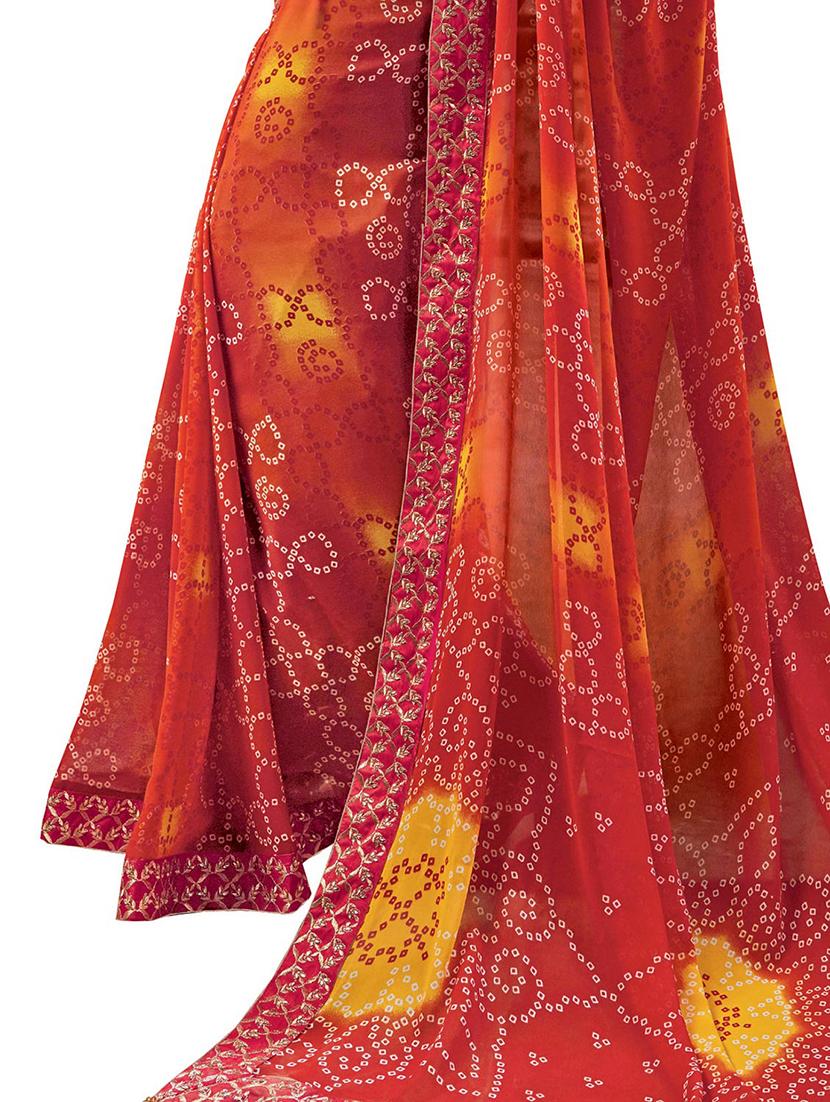 lace border bandhani saree with blouse - 15410390 - Zoom Image - 2