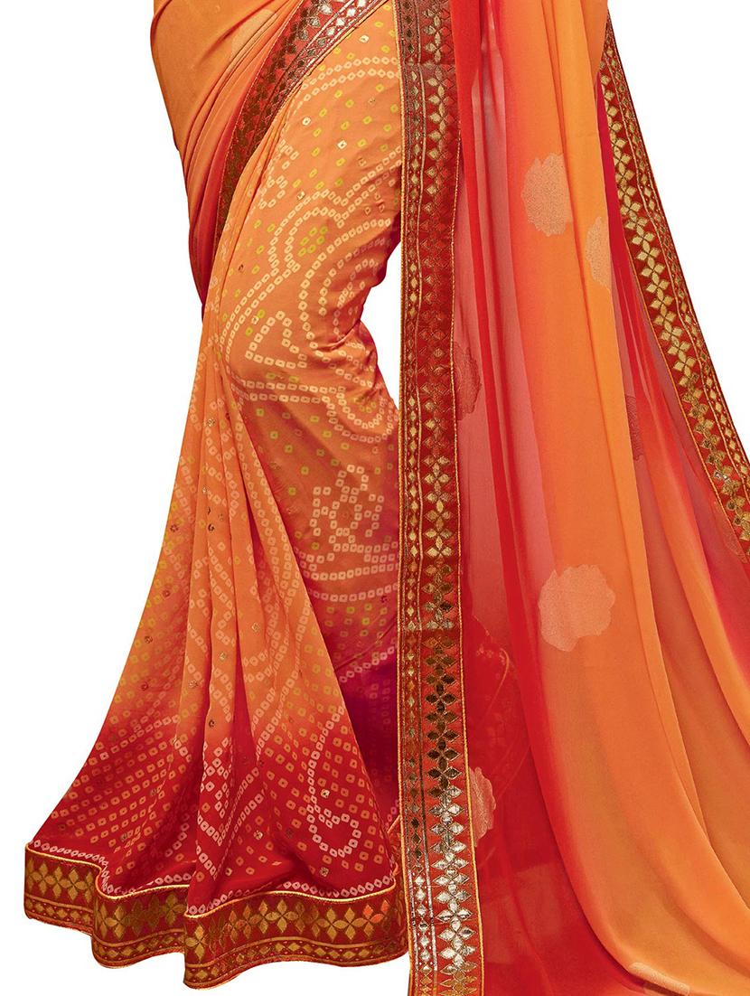 lace border bandhani saree with blouse - 15410397 - Zoom Image - 2