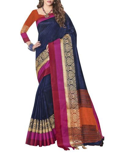 zari border striped pallu saree with tassels with blouse - 15410399 - Very Small Image - 1