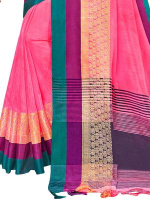 zari border striped pallu saree with tassels with blouse - 15410403 - Standard Image - 2